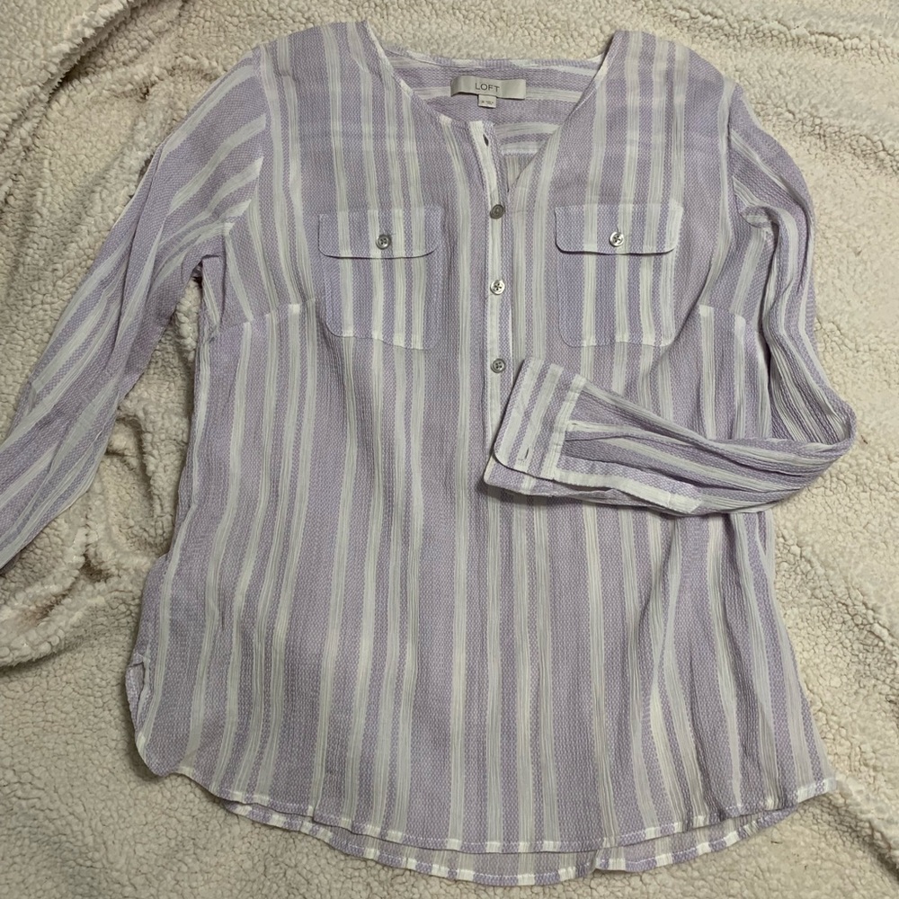 Comfy work purple and white blouse loft